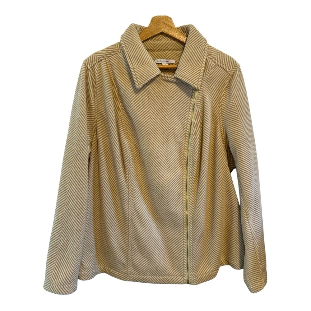Isaac Mizrahi Live! Women's White/Beige Striped Jacket Size 2X